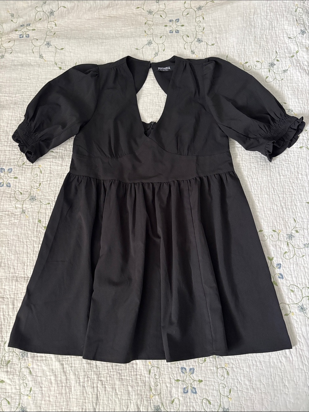 Disturbia Divination Textured Mini Dress Black Puff Sleeve Gothic Size 14